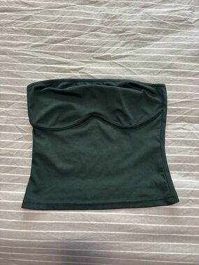 Strapless Ribbed Bustier Top in Deep Forest Green
